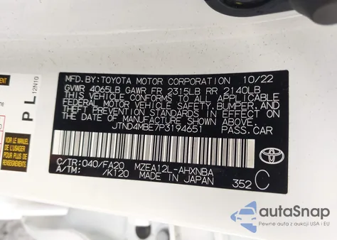 2023 Toyota Corolla Se/Xse/Night Shade from USA, damaged, VIN JTND4MBE7P3194651